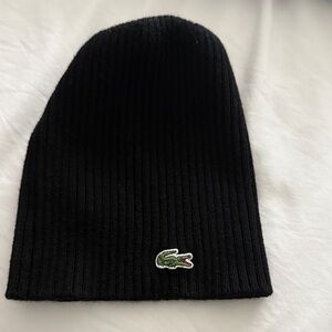 Lacoste Black Ribbed Knit Hat